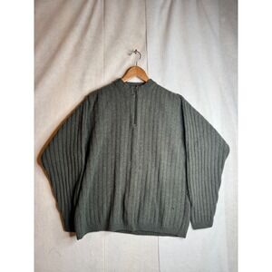 REI Vintage 100% Virgin Wool Quarter Zip Ribbed Sweater Mens‎ Tall Large Green